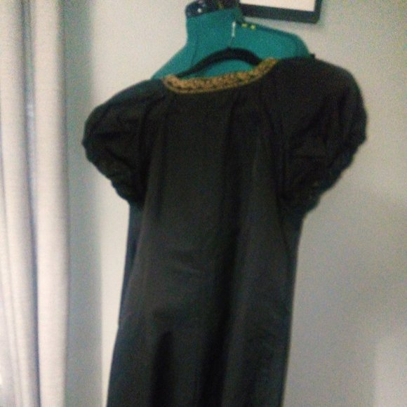 Narciso Lang Beaded A-line Puff Sleeve Mini Dress in Black Sz L NWT - Picture 8 of 16